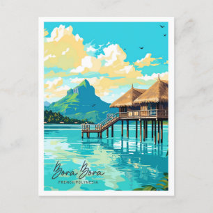 Bora Bora Vintag Artwork Illustration Postkarte