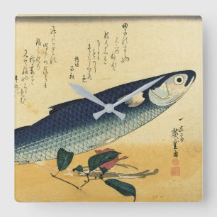Bora (Gray Mullet) Hiroshige's Japanischer Fischdr Quadratische Wanduhr