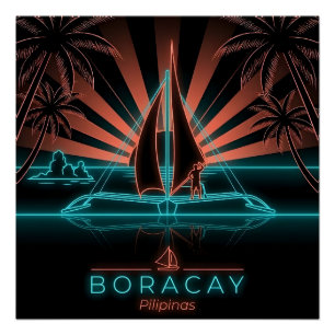 Boracay Paraw-Segelschiff-Sonnenuntergang-Philippi Poster
