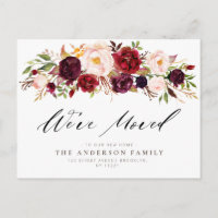 Bordeaux-Aquarellblumen-bewegende Postkarte