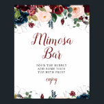 Bordeaux-Blume Brautparty mimosa-Bar Poster<br><div class="desc">Ein Blumendesign mit schönen bordeauxfarbenen und blauen Blume. Der Text und die Farben auf diesem Zeichenposter können bearbeitet werden.</div>