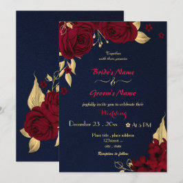 Bordeaux-Blume-Hochzeit Einladung