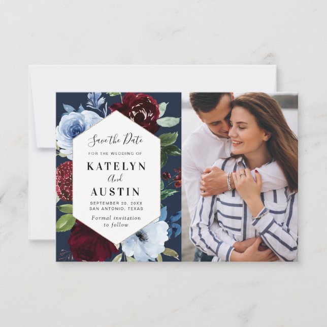 Bordeaux Blumenhochzeit speichern Sie die Dattelka Save The Date (Vorderseite)