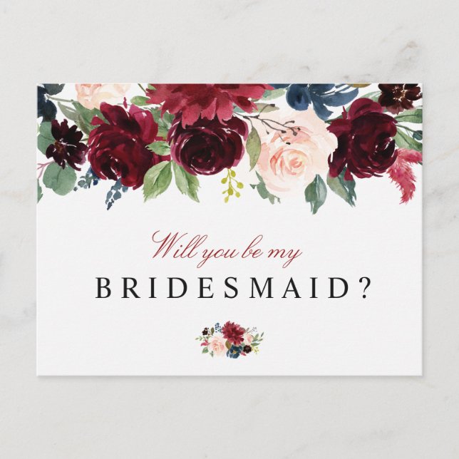 Bordeaux-Blumenkohl wird meine Bridesmaid-Karte se Einladungspostkarte (Vorderseite)