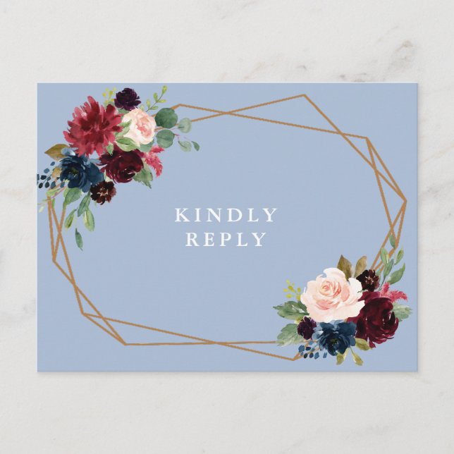 Bordeaux-Blütenhochzeit RSVP Postkarte (Vorderseite)