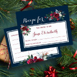 Bordeaux-Bordeaux-Blütenbraue als Rezeptionskarte Postkarte<br><div class="desc">Chic und klassisch Braut zu rezente Postkarte mit roten bordeauxroten und weißen Blume Bouquets mit saisonalen Winter Kamin Zweige,  roten Beeren und Blattwerk auf Mitternacht marineblau Hintergrund. Ideal für Ihr Brautparty mit Blumenmotiven.</div>