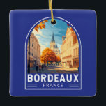 Bordeaux Frankreich Reisen Keramikornament<br><div class="desc">Bordeaux Retro Vektor-Reise-Design. Bordeaux,  Drehscheibe der berühmten Weinbauregion,  ist eine Hafenstadt am Fluss Garonne im Südwesten Frankreichs.</div>