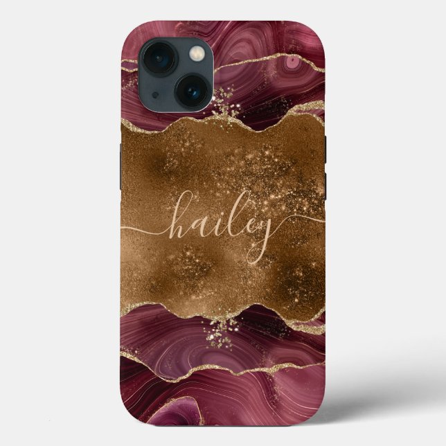 Bordeaux-Glitzer-Marmor Case-Mate iPhone Hülle (Rückseite)