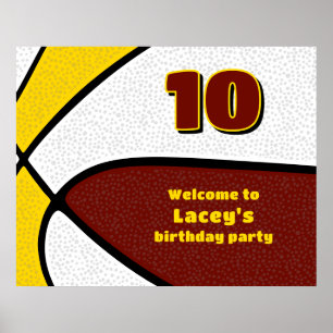 Bordeaux Gold Basketball-Mannschaftsfarben Party W Poster