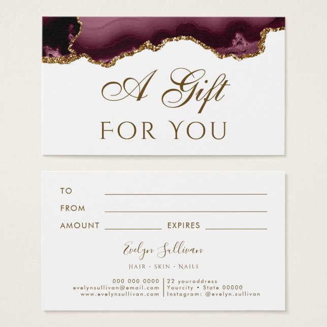 Bordeaux Gold Glitzer Agate Gift Card (Vorne & Hinten)
