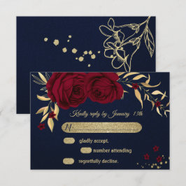 Bordeaux-Goldblütennavy RSVP Karte