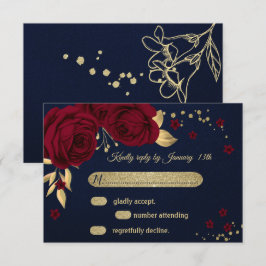 Bordeaux-Goldblütennavy RSVP Karte