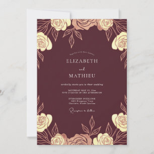 Bordeaux Goldene Rose Hochzeit Einladung