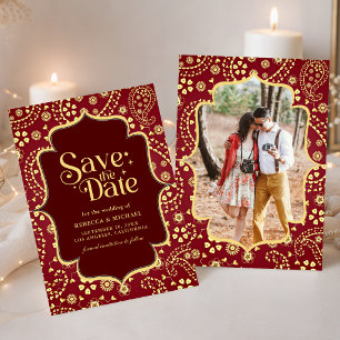 Bordeaux-goldenes Paisley Bollywood-Stil indische  Save The Date