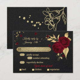 Bordeaux, goldfarbenes schwarzes Mahl RSVP Karte