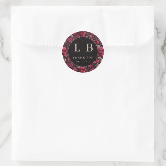 Bordeaux Gothic Paisley Wedding Runder Aufkleber (Tasche)