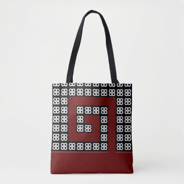 Bordeaux helikoidales abstraktes Design auf schwar Tasche (Vorderseite)