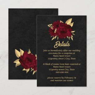 Bordeaux-Hochzeit mit goldenem Gold Begleitkarte