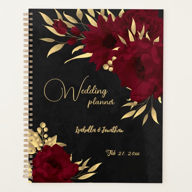 Bordeaux-Hochzeit mit goldenem Gold Planer (Vorderseite)