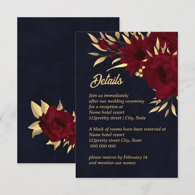 Bordeaux-Hochzeit und Goldmedaille Begleitkarte (Vorne/Hinten)