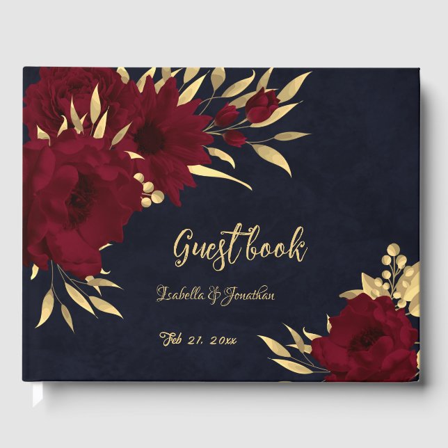 Bordeaux-Hochzeit und Goldmedaille Gästebuch (Vorderseite)
