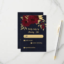 Bordeaux-Hochzeit und Goldmedaille RSVP Karte