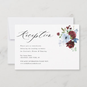 Bordeaux-Hochzeitskarte mit blauen Blumen RSVP Karte