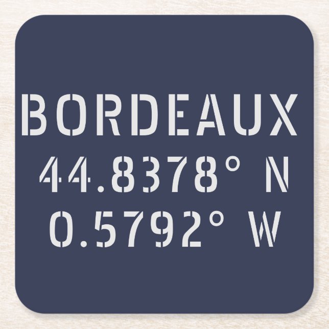 Bordeaux Latitude Longitude Rechteckiger Pappuntersetzer (Vorderseite)