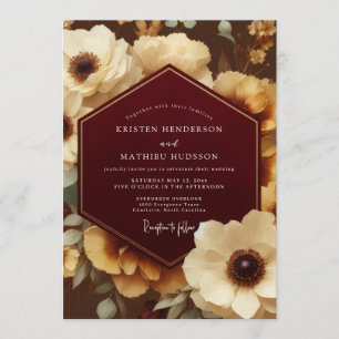 Bordeaux-Ornamente-Botanische-Hochzeit Einladung