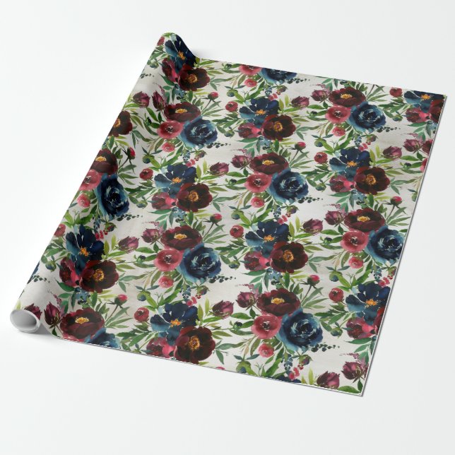 Bordeaux Peonies Blooming Garden Wrapping Pap Geschenkpapier (Ungerollt)