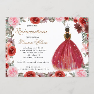 Bordeaux-Prinzessin Quinceanera Einladung