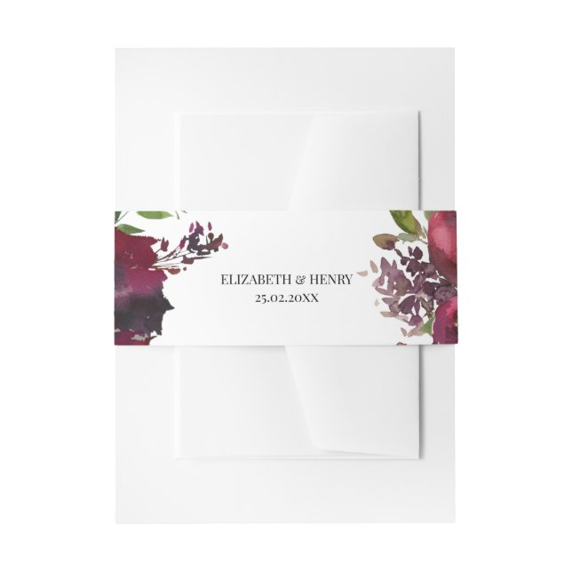 Bordeaux Red Burgundy Wasserfarben Einladungsbanderole (Vorderseite Beispiel)