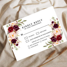Bordeaux-Rosa-Trübe Florale Hochzeits-RSVP-Karte