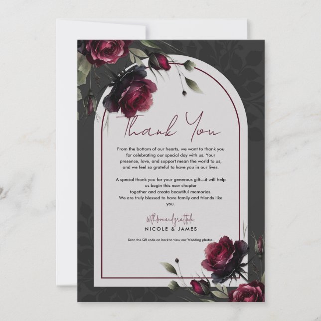 Bordeaux-Rote Rosen Schadowy-Hochzeit Einladung (Vorderseite)