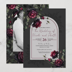 Bordeaux-Rote Rosen Schadowy-Hochzeit Einladung