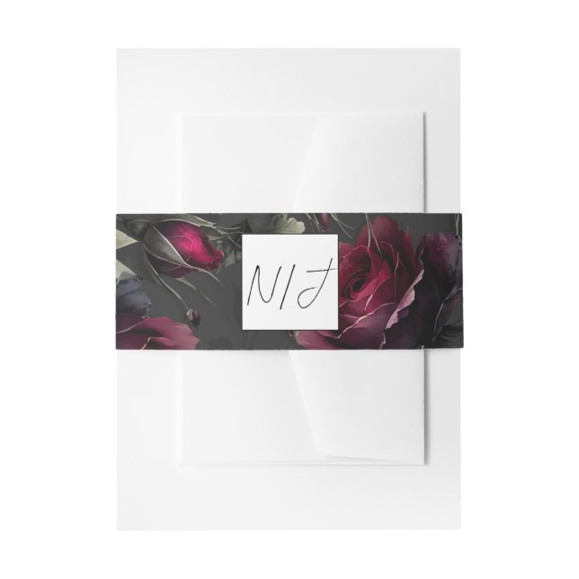 Bordeaux-Rote Rosen Schadowy-Hochzeit Einladungsbanderole (Vorderseite Beispiel)
