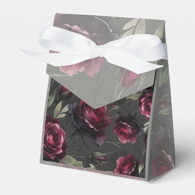 Bordeaux-Rote Rosen Schadowy-Hochzeit Geschenkschachtel (Vorderseite)