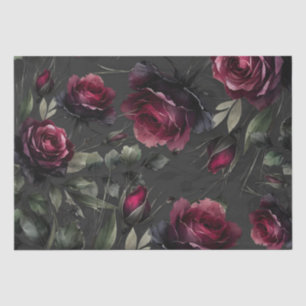 Bordeaux rote Rosen schattige graue Blumengebinde Seidenpapier