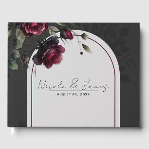 Bordeaux rote Rosen schattige graue Blumenhochzeit Gästebuch