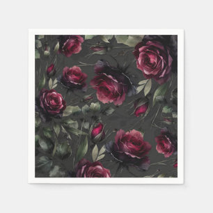 Bordeaux rote Rosen schattige graue Blumenhochzeit Serviette