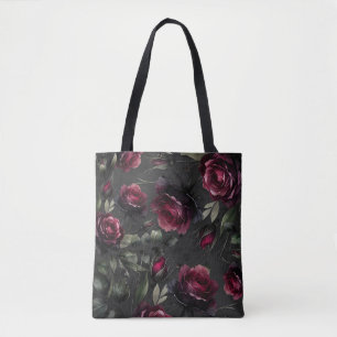 Bordeaux rote Rosen schattiges graues Floral Tasche
