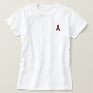 Bordeaux-Sensibilisierungsband Besticktes T-Shirt