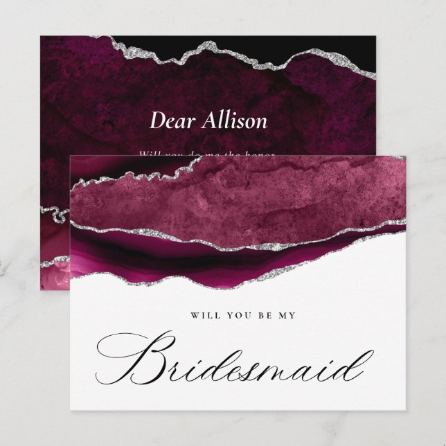 Bordeaux silber agat werden Sie meine Bridesmaid Einladungspostkarte (Vorne/Hinten)