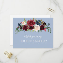 Bordeaux-staubblau werden Sie meine Bridesmaid-Kar Einladungspostkarte