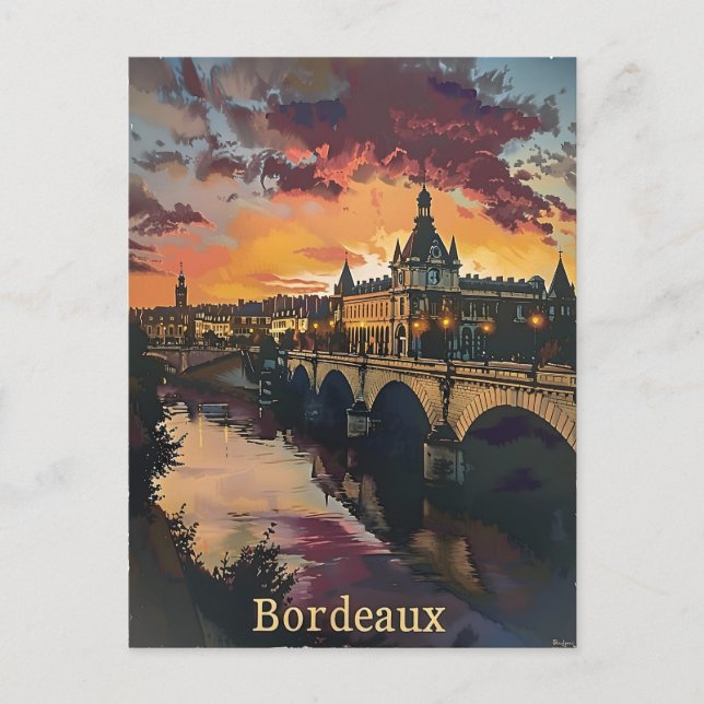 Bordeaux Twilight: Sunset Symphony Lila Clouds Postkarte (Vorderseite)
