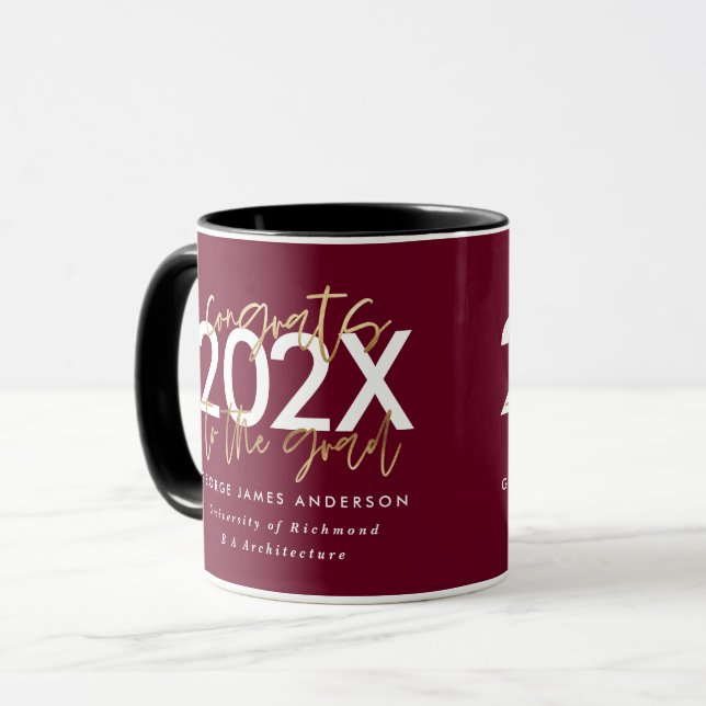 Bordeaux und Gold moderne Drehbuch stilvoll grad Tasse (Vorderseite Links)