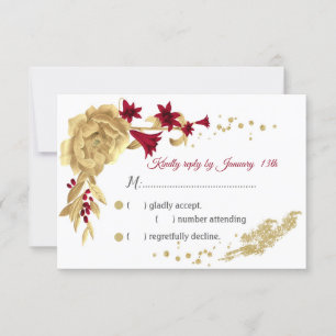 Bordeaux- und Goldbarren-Blume und Goldbarren-Blät RSVP Karte