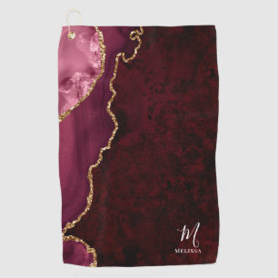 Bordeaux- und Goldschicht mit Monogramm Golfhandtuch