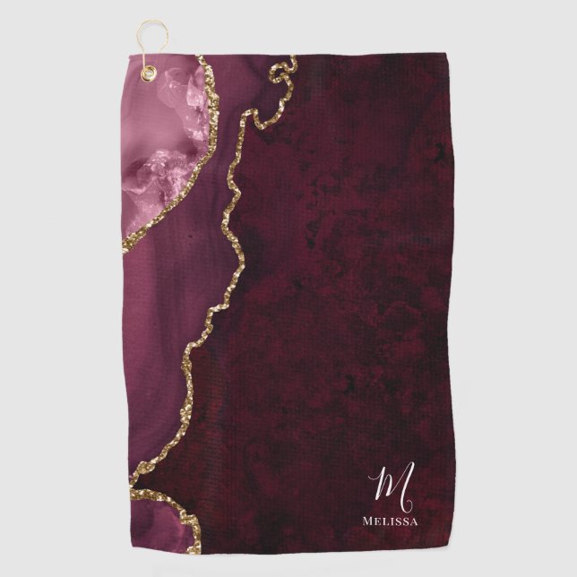 Bordeaux- und Goldschicht mit Monogramm Golfhandtuch (Vorderseite)
