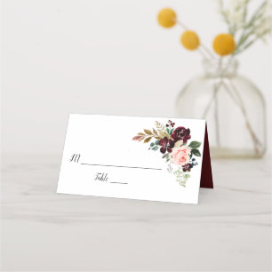 Bordeaux- und Rosa-Blumenhochzeit Platzkarte